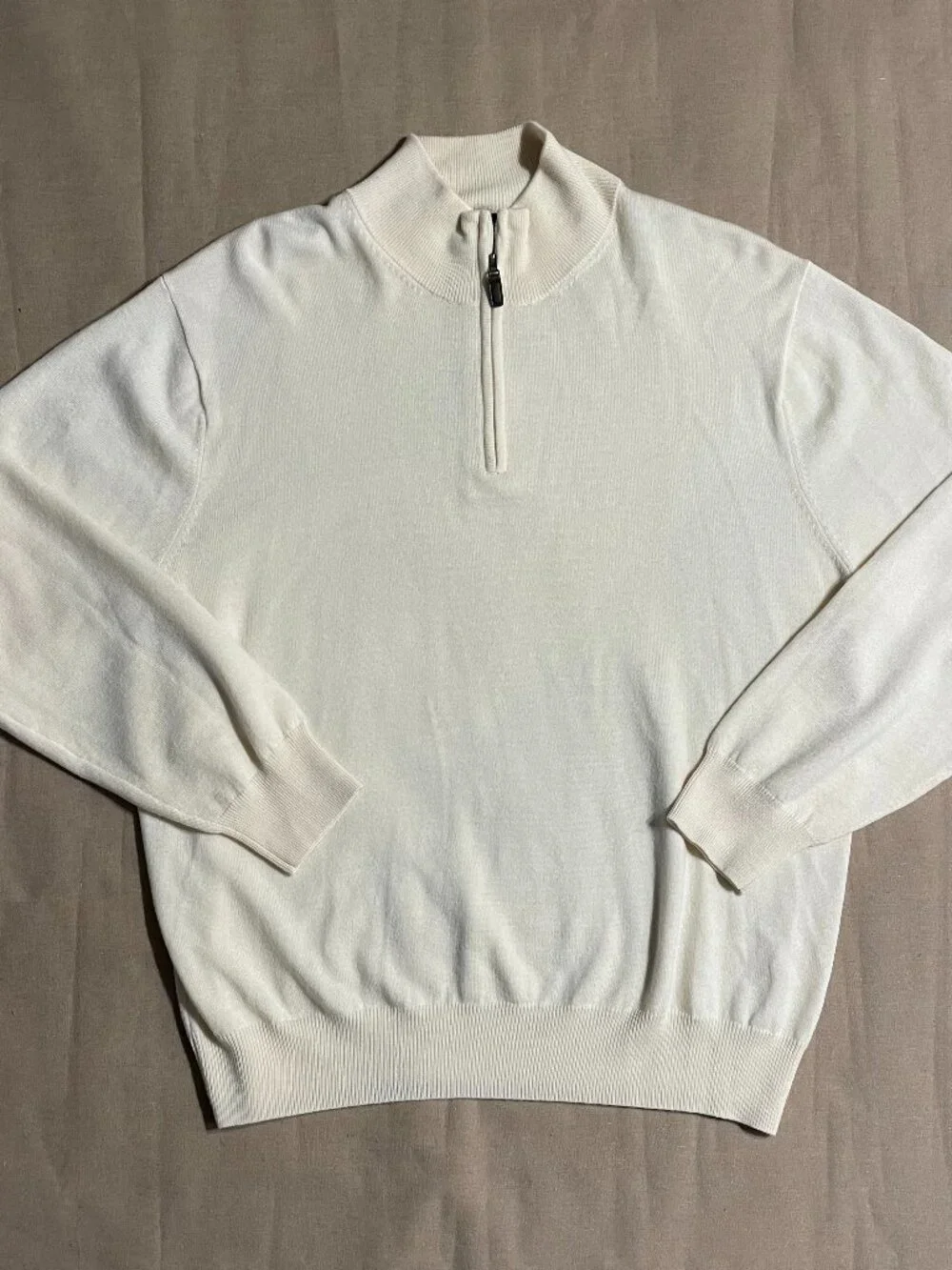 Jos A. Bank Merino Wool Sweater 1/4 Zipper‎ Men's Size XL Beige Preppy Grandpa